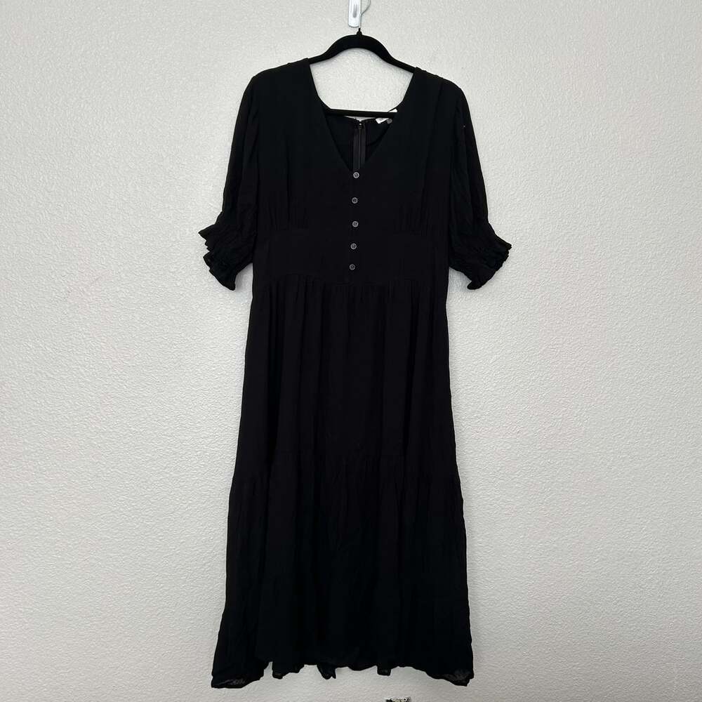 Plus Size 2X Black Olivia Grey Short Sleeve Midi Dress Crepe Fabric Lined